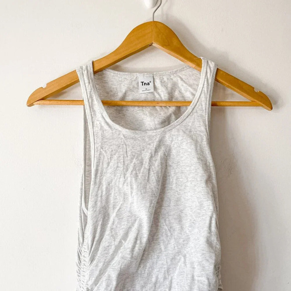 Aritzia TNA Chill Malibu Ruched Mini Dress Heather White Grey Size Medium - Picture 5 of 8